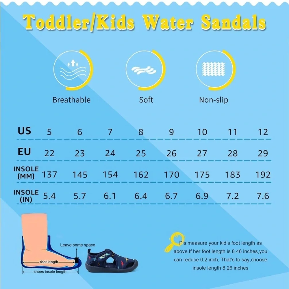STQ Quick Dry Slip-On Water Shoes with Dinosaur Print size 7